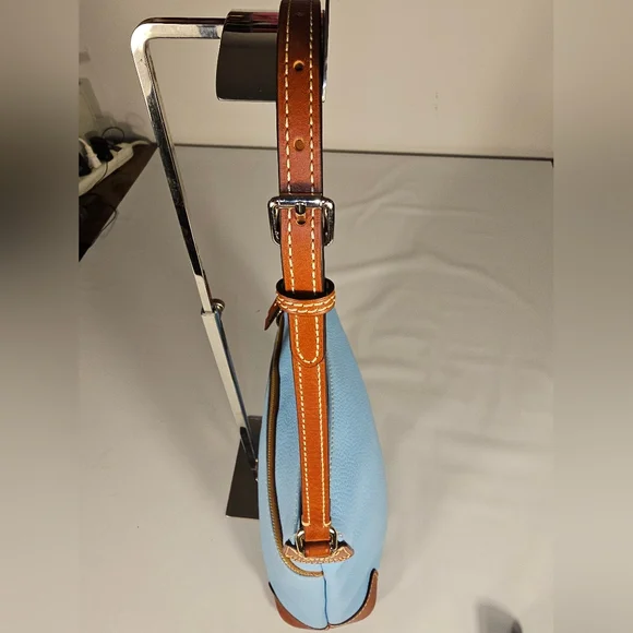 Dooney & Bourke Sky Blue and Tan Pebbled Leather Crossbody Bag - Picture 10 of 10
